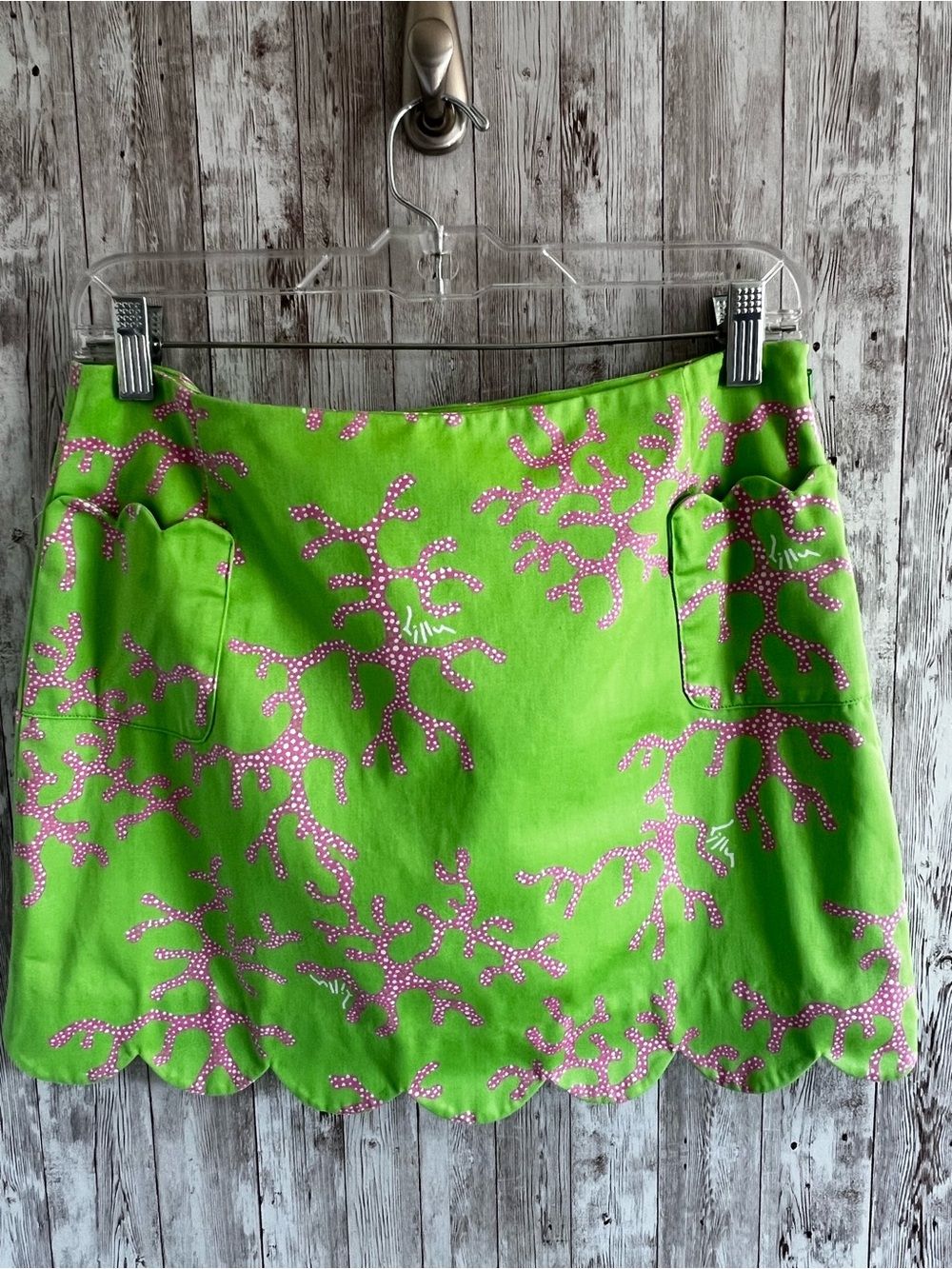 Lilly Pulitzer Green Pink Coral Print Scalloped Hem Mini Skirt Resort Preppy 4